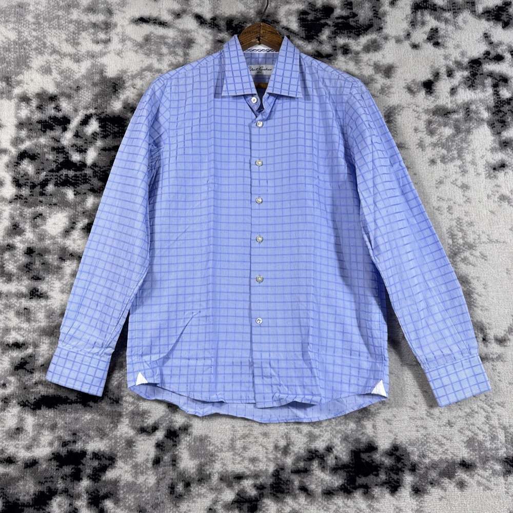 Robert Graham Shirt Mens Size Large 14-16 Blue Mini Check Western Cowboy